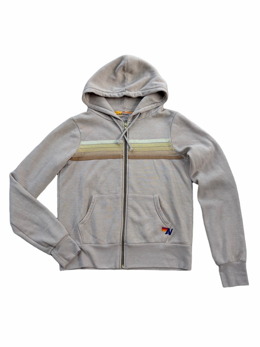 Aviator Nation Women’s Size XS Extra Small 5 Stripe Hoodie in Sand Tan Full Zip